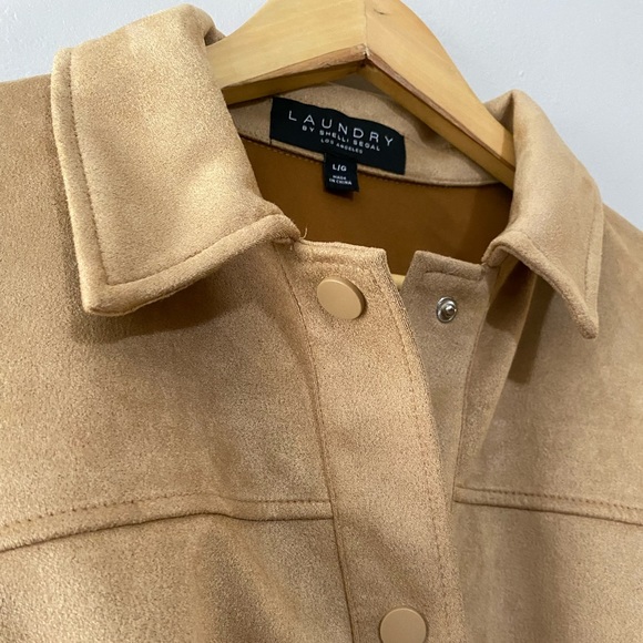 Laundry by Shelli Segal sz L Tan Faux Suede Jacket with Snap Closure Tie Waist - Picture 5 of 14
